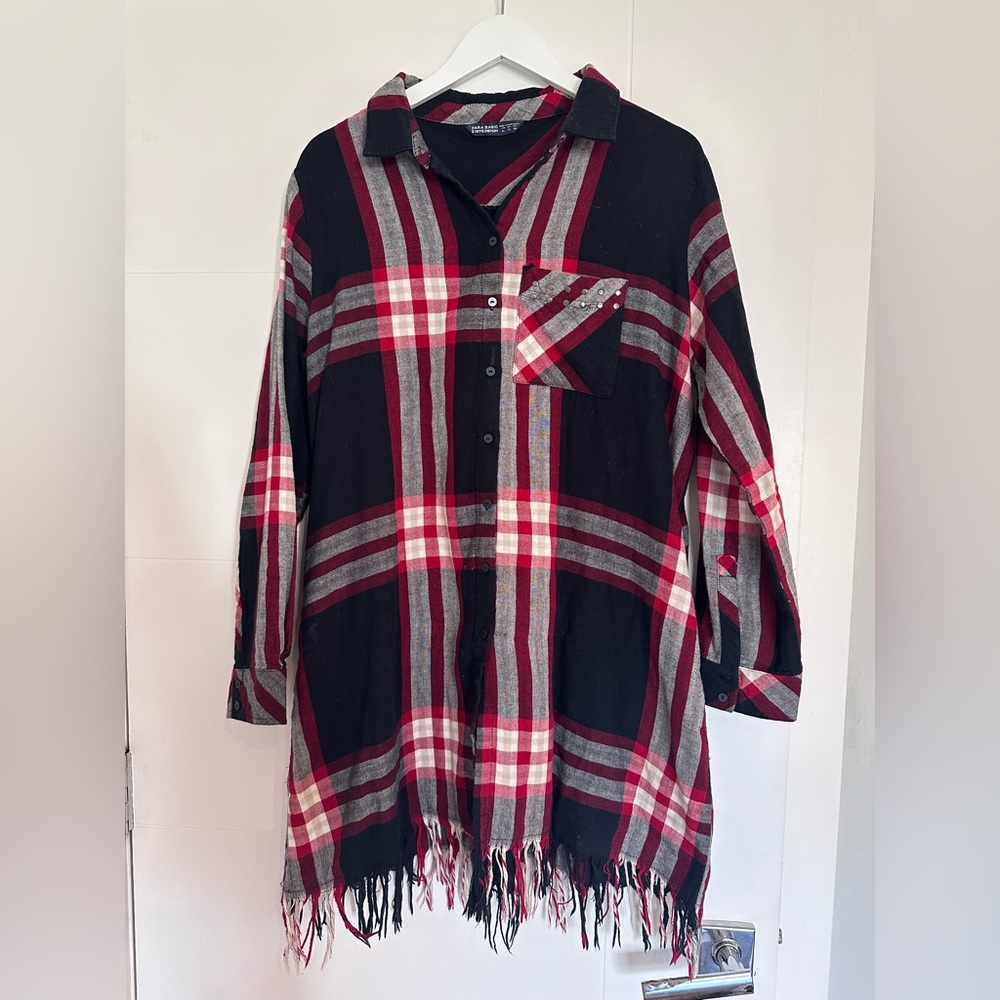 Zara Black and Red Plaid Long Sleeve Dress